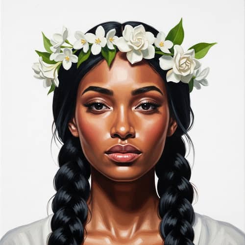 Elegant Oil Painting of a Woman with Floral Crown