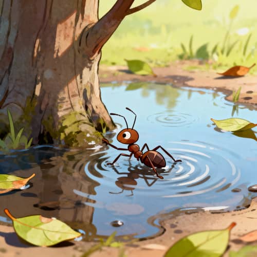 Struggling Ant in Water: Cartoon Art Struggling Ant in Water: Cartoon Art