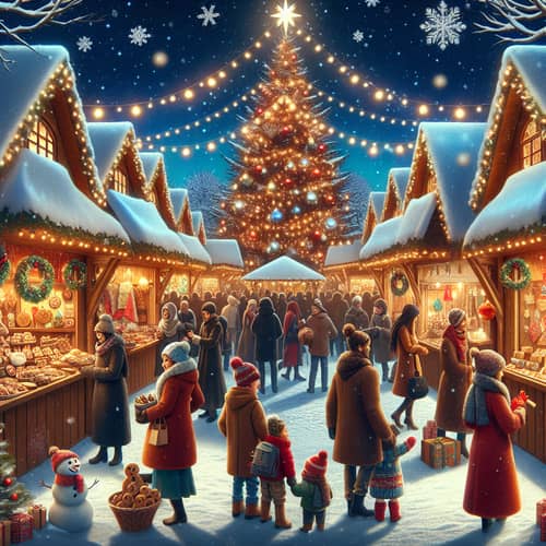 Traditional Christmas Market with Crafts and Joyful Atmosphere