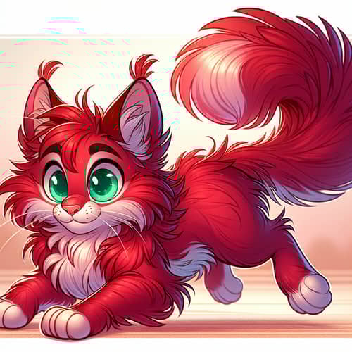 Cartoon Cat with Lush Red Fur | Joyful & Playful Illustration