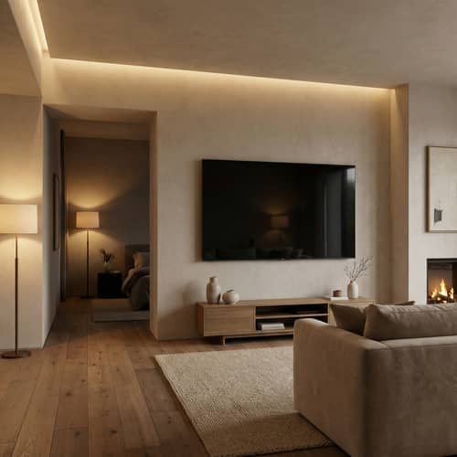 Stylish Modern Living Room with 100-Inch TV