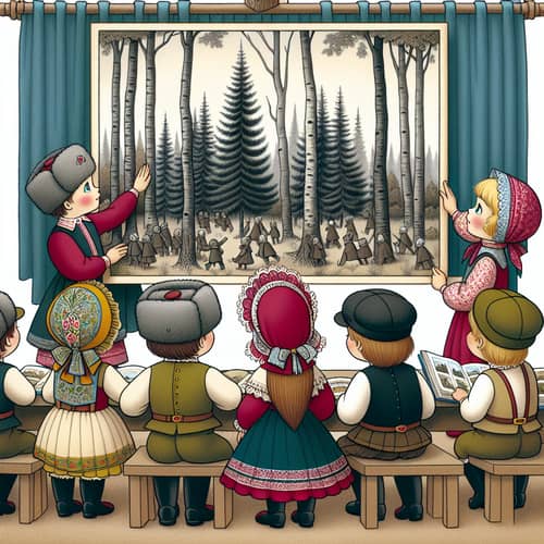 Bright and Cheeful Slavic Preschool Children Studying a Forest Photo