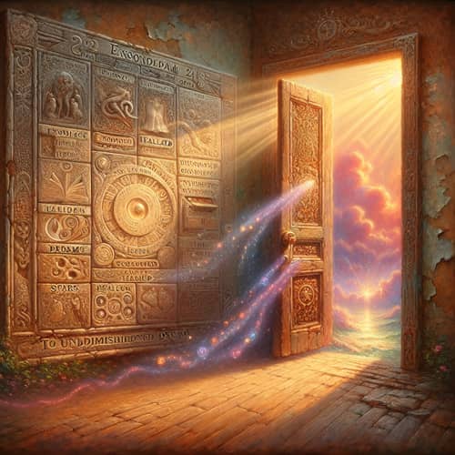 Late 19th-Century Romanticism Oil Painting: Symbolic Doorway of Wisdom and Dreams