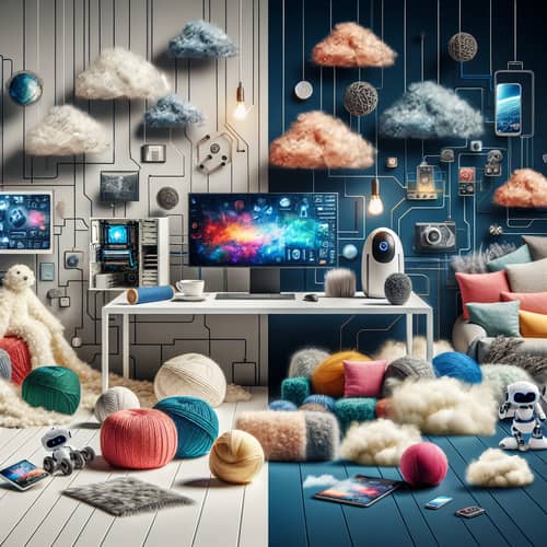 Soft Technology Fusion: Cozy Room with Robotics & Plush Comfort