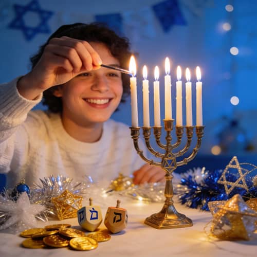 Joyful Hanukkah Celebration: Lighting the Menorah Joyful Hanukkah Celebration: Lighting the Menorah
