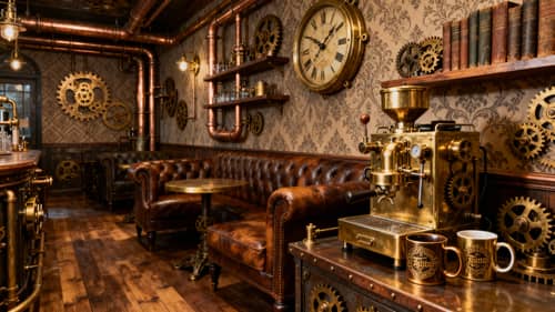 Beautiful Steampunk Coffee Shop Interior Design Beautiful Steampunk Coffee Shop Interior Design
