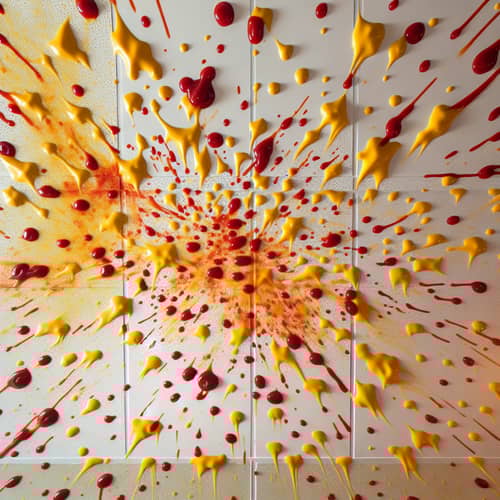 Ceiling Artful Cheese & Ketchup Stains | Indoor Culinary Mishap