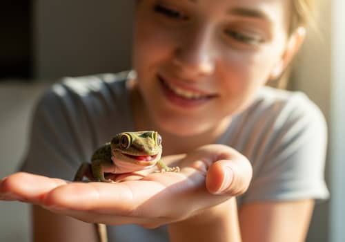 Adorable Gecko on Woman's Hand | Gentle Smile