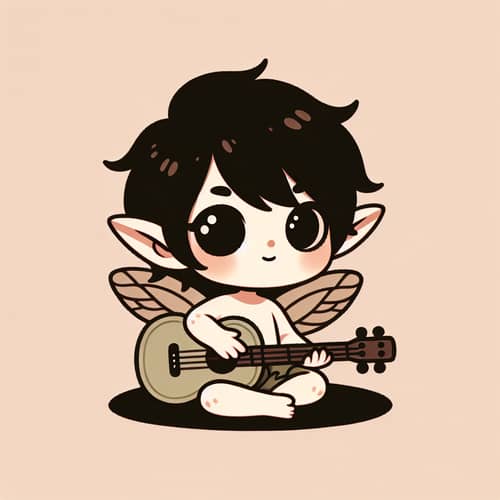 Mythical Sprite Elf with Guitar Illustration