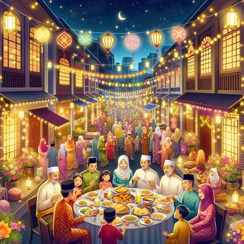 Colorful Hari Raya Celebration: Festive Street Scene