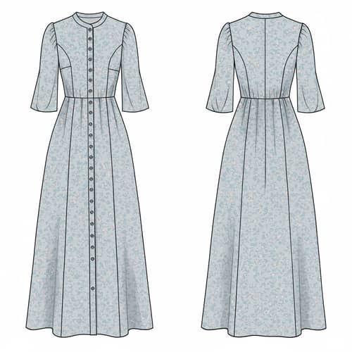 Semi-Flared Long Dress Sewing Pattern with Princess Seam