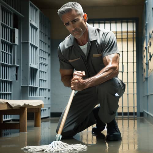 Middle-Aged Prisoner Cleaning Jail Cell | Strong & Determined