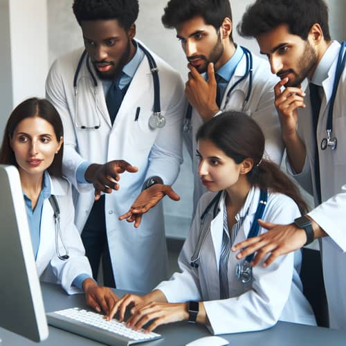 Doctors Collaborating on Test Results Near Computer