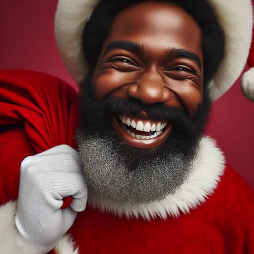 Cheerful Black Santa Claus Carrying Toy Sack | Festive Portrait