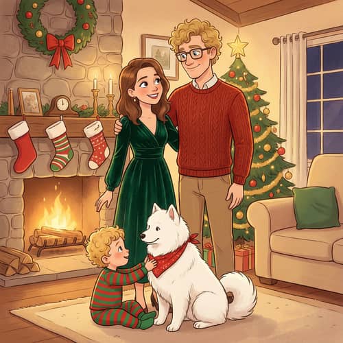 Charming Cartoon Christmas Family Portrait