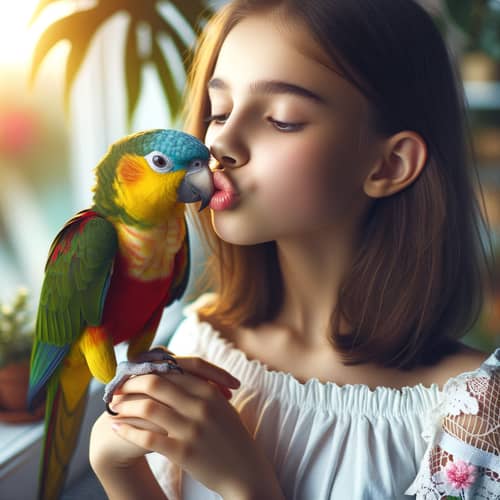 Girl Kissing a Parrot - Cute Animal Moments