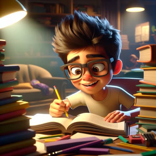 Hispanic Young Boy Studying: Animated Learning Scene