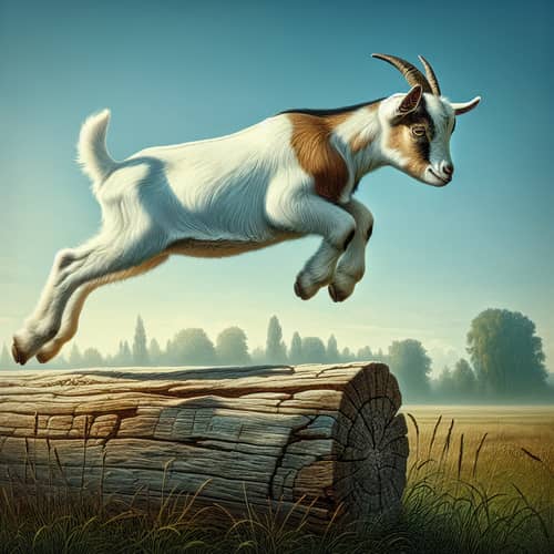 Graceful Goat Leaping Over Weathered Log