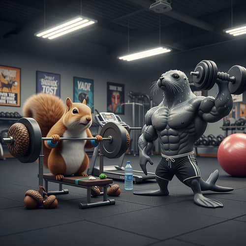 Squirrel & Seal Bodybuilders: Gym Fitness Fun