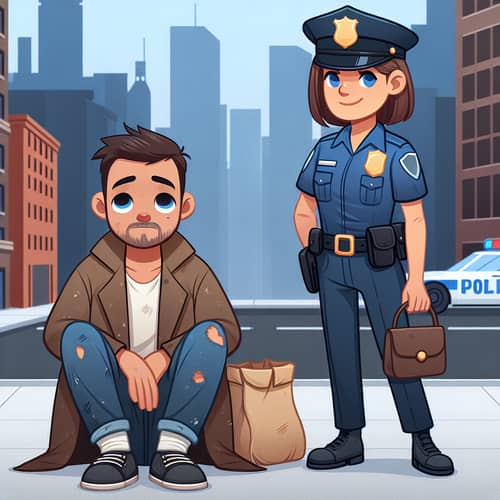 Urban Street Scene with Hispanic Person and Policewoman