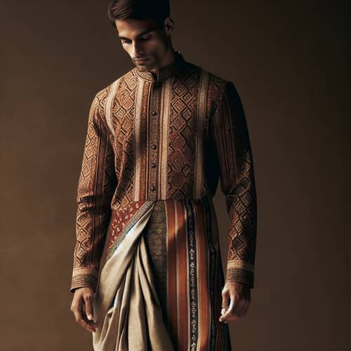 Traditional South Asian Man in Colorful Kurta and Dhoti