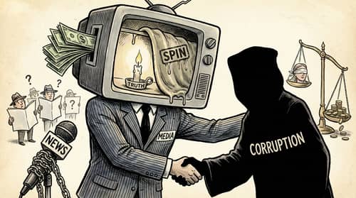 Satirical Editorial Cartoon on Media and Corruption Satirical Editorial Cartoon on Media and Corruption