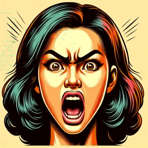 Intense Anger Expression: Bold Illustration of Asian Woman