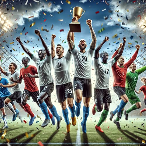 Triumphant Soccer Moment: Barcelona Players Lift Champions League Trophy