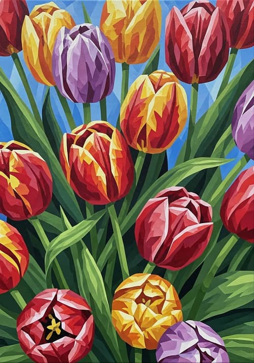 Vibrant Tulip Tapestry: A Colorful Floral Dance