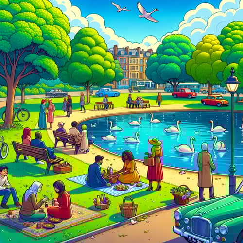 Colorful and Vibrant Park Scene | Diverse Families Enjoying a Picnic