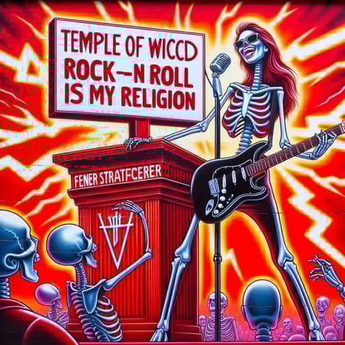Temple of Wicced: Female Skeleton Preacher with Fender Stratocaster Guitar