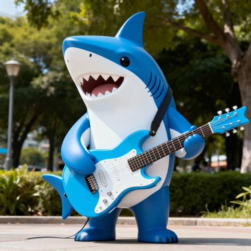 Shark-Shaped Blue and White Guitar Design Shark-Shaped Blue and White Guitar Design