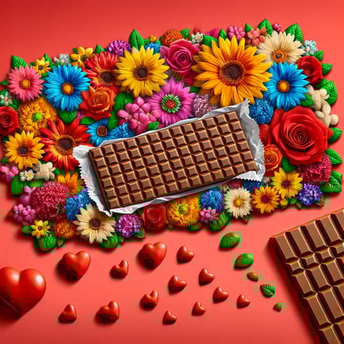 Wrapped Wafer Chocolate Bar with Colorful Flowers and Hearts