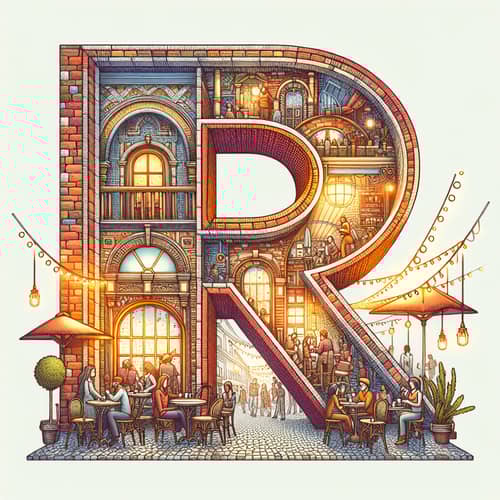 R Cafe Scene Illustration | Rustic Brick Design with Diverse Customers