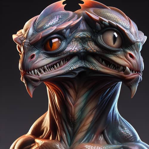 Unique Two-Headed Creature: Fierce & Wise Beings