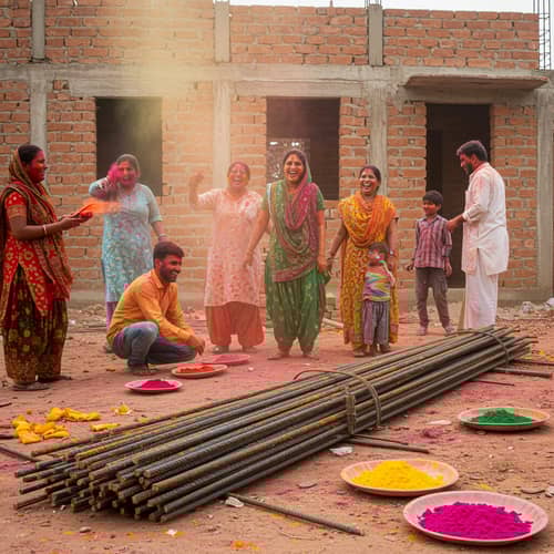 Celebrate Holi: Joyous Indian Family Home Construction