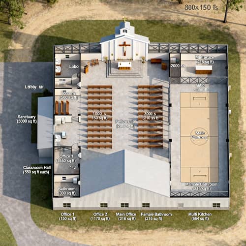 Prefab Steel Church Building Floor Plan Design