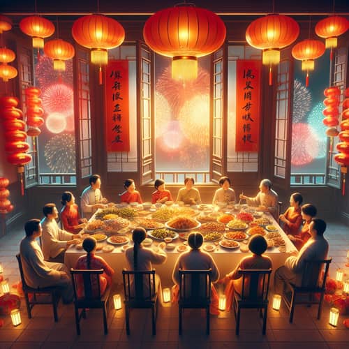 South-Asian Family Celebrating Chinese Spring Festival | Vibrant Scene