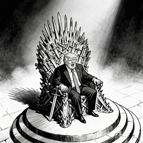 Trump on the Iron Throne: A Satirical Line Art