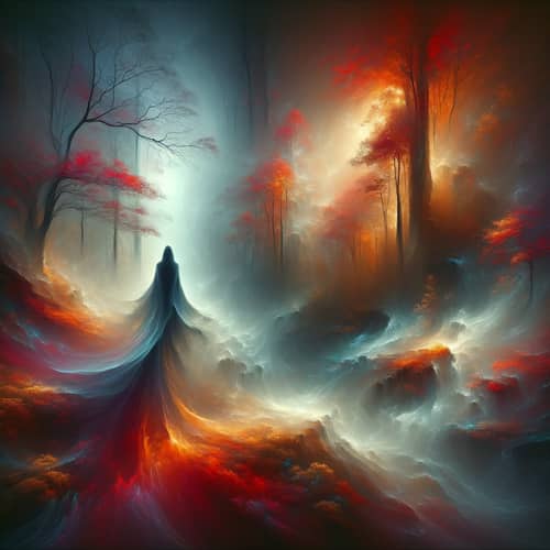 Mysterious Figure in Vibrant Autumn Forest | Fantasy Digital Painting