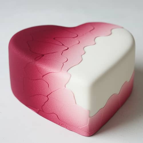 Elegant White Heart Cake with Burgundy Fondant
