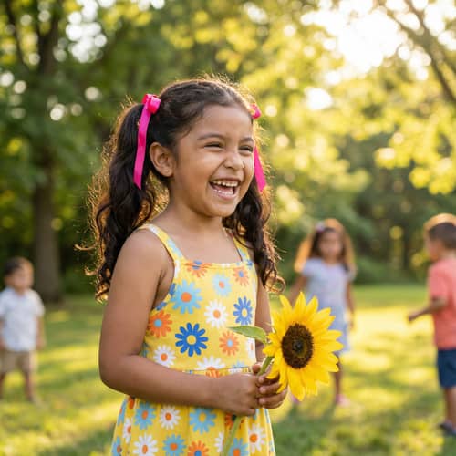 Joyful Hispanic Girl in a Sunny Park | Smiling and Playing