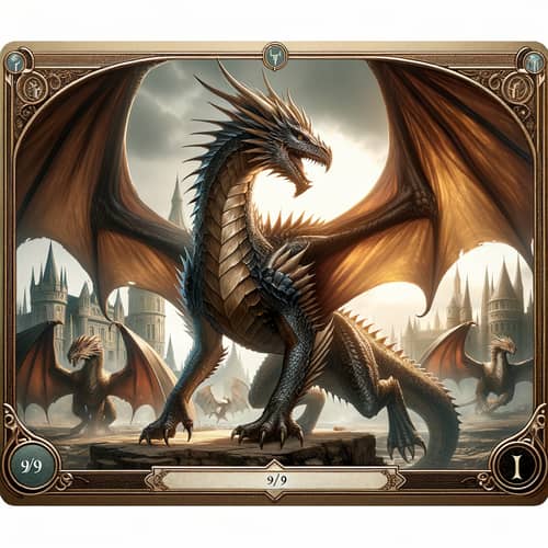 Realistic 9/9 Dragon Trading Card Design | Medieval Fantasy Inspiration