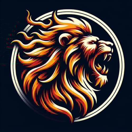 Roaring Lion Profile in Circle with Flames | Website