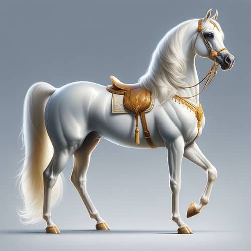 Proud Arabian White Horse with Golden Saddle