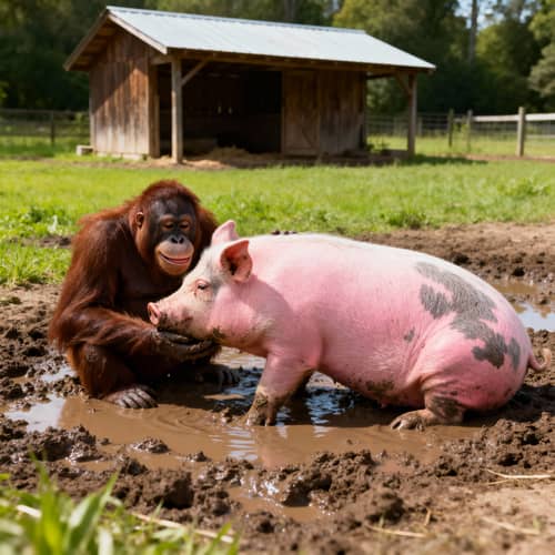 Pig and Orangutan Fun in the Mud | Farm Adventures Pig and Orangutan Fun in the Mud | Farm Adventures
