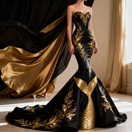 Elegant Black & Gold Mermaid Dress - Unique Design Elegant Black & Gold Mermaid Dress - Unique Design