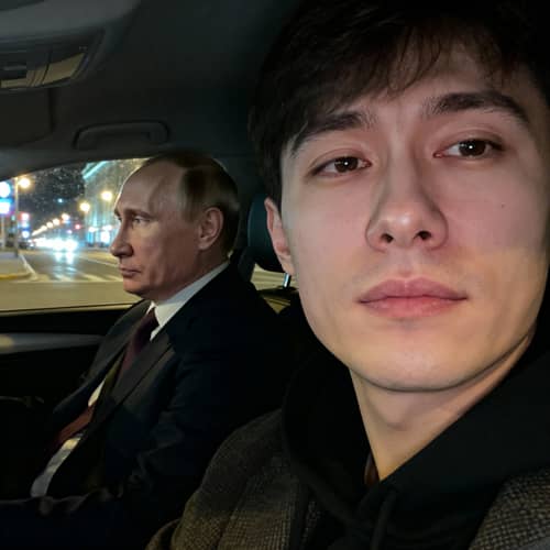 Selfie with Putin in a Nighttime Car Scene