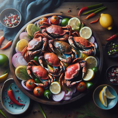 Freshly Prepared Edible Crabs with Lemon on Plate
