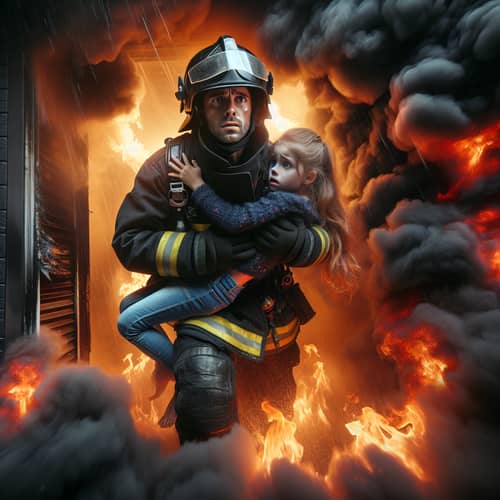 Brave Firefighter Rescues Child in Intense Fire Scenario